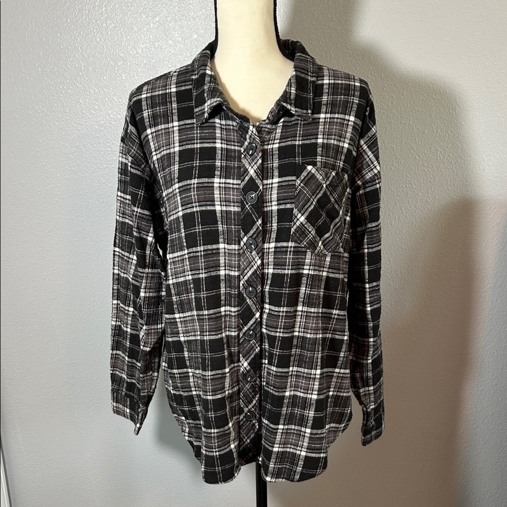 Maurices Black and White Plaid Button Down Shirt